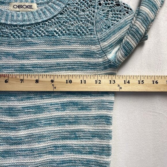 Cherokee Round Neck Long Sleeve Knit Sweater Girls S/P(6/6X) White/Green Stripes - Picture 6 of 16